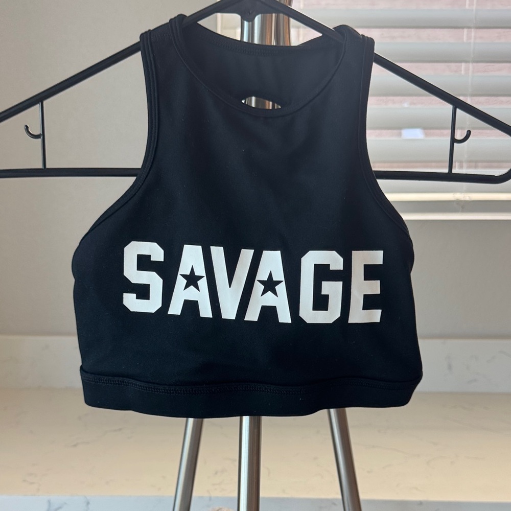 Black 'SAVAGE' Athletic Crop Tank Top